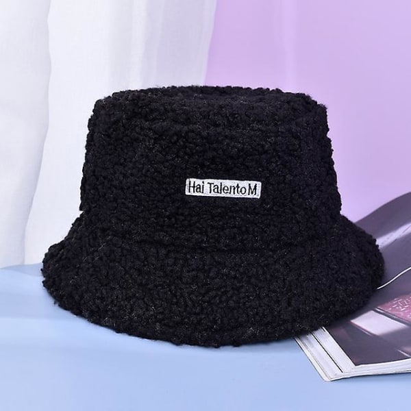 Mode Hip Hop Appa Bucket Hat Lammull Gorros Päls Fiske Appa Bucket Hat Arrow Pläd Panama Vinter Varm hatt Cap för kvinnor black