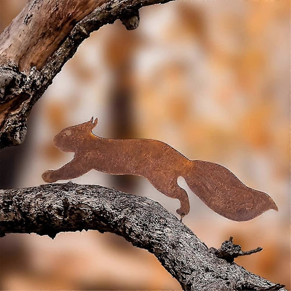 Ruosteinen orava ruuvattavaksi puuhun, puutarhatolppa ruosteinen puutarhakoriste orava ruoste koristeellinen - Yvan