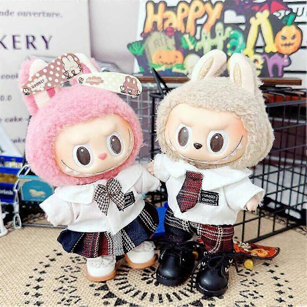 17cm Mini Plyschdockas Kläder Outfit Tillbehör För Korea Kpop Exo Labubu Idol Dockor Läderjacka Set Kläder Gåva 07 balck canva shoes