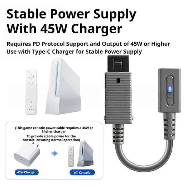 Wii Type-C-sovitinkaapeli lataussovitinmuuntimen konsolin virtakaapelille Z2P3