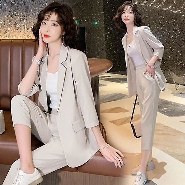 Dame Business Suit Sommer Nyt Mode Temperament Casual Business Suit Lille Professionelt Suit To Dele Apricot suit M 50kg within