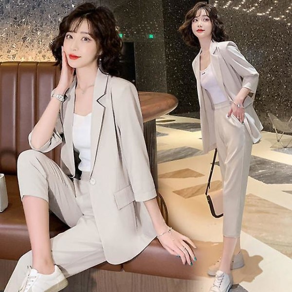 Dame Business Suit Sommer Nyt Mode Temperament Casual Business Suit Lille Professionelt Suit To Dele Apricot suit XL 57.5kg-65kg