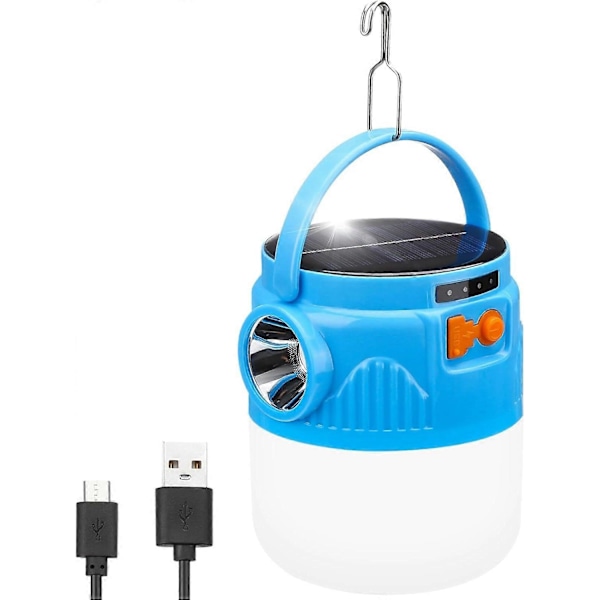 Ladattava retkeilyvalaisin, LED aurinkokenno retkeilyvalaisin 1200 lumenia aurinko-/USB-virralla, monitoiminen