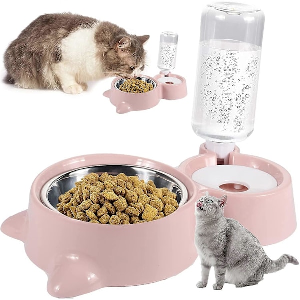 Dubbel Kattskål, Dubbel Skål Husdjursmatare för Katter och Små Hundar, Rosa 2 i 1 Kattskålar
