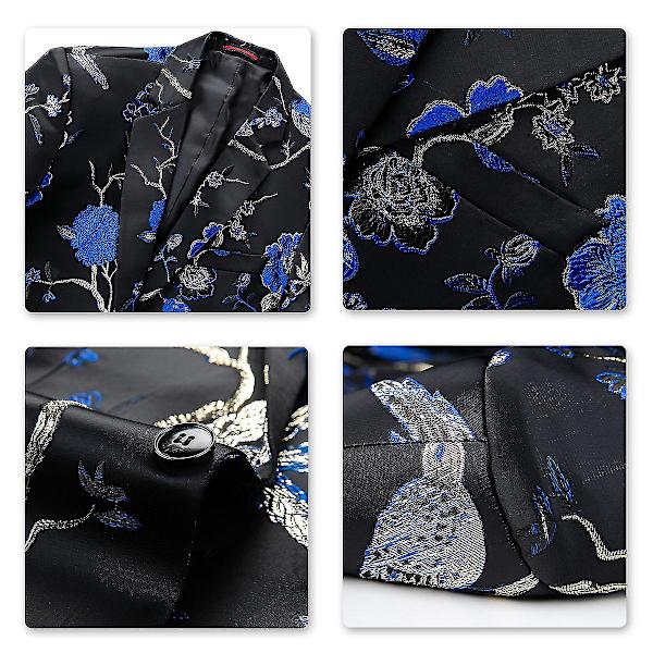 Herr Broderi En Knapp Kavaj Slim Fit Blommig Tryckt Kostym Stilfull Blommig Smokingjacka Blue M