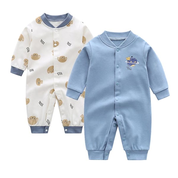 Höst och vinter nyfödd pyjamas set baby boy långärmad onesies 2 stycken Blue 12M