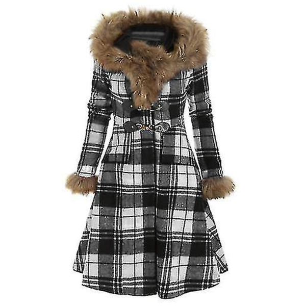 Vinter Damjackor, varm Lång Kappa Päls Krage Huva Jacka Black M