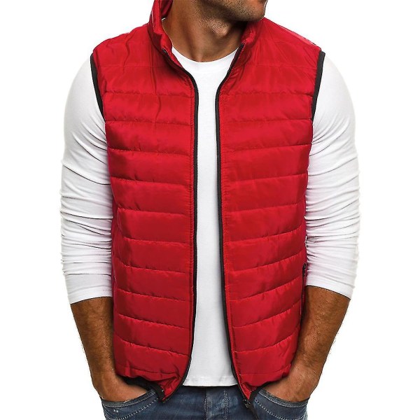 Män Lätt vadderad vadderad väst Winter Gilet Bodywarmer Jacka Coat Red 3XL