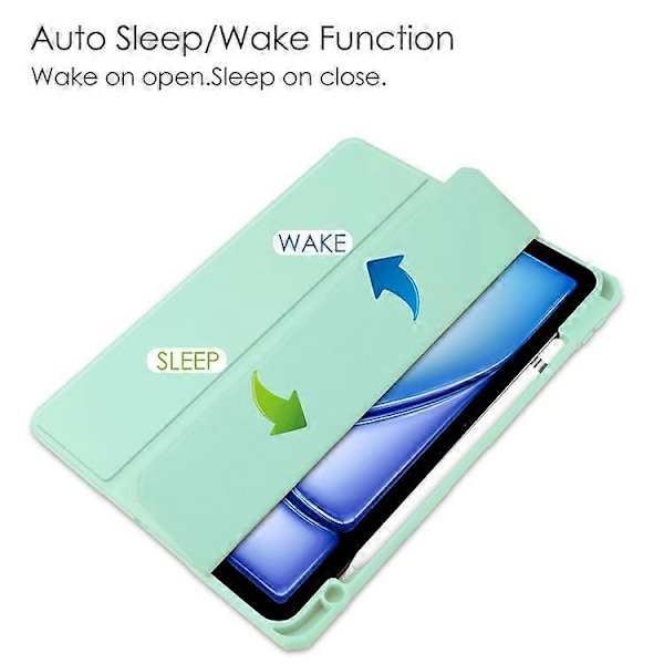 Kompatibelt Skal för iPad Air 11 (2024) Transparent Fodral PU Läder Auto Wake Sleep Skyddande Fodral med Pennhållare LightGreen