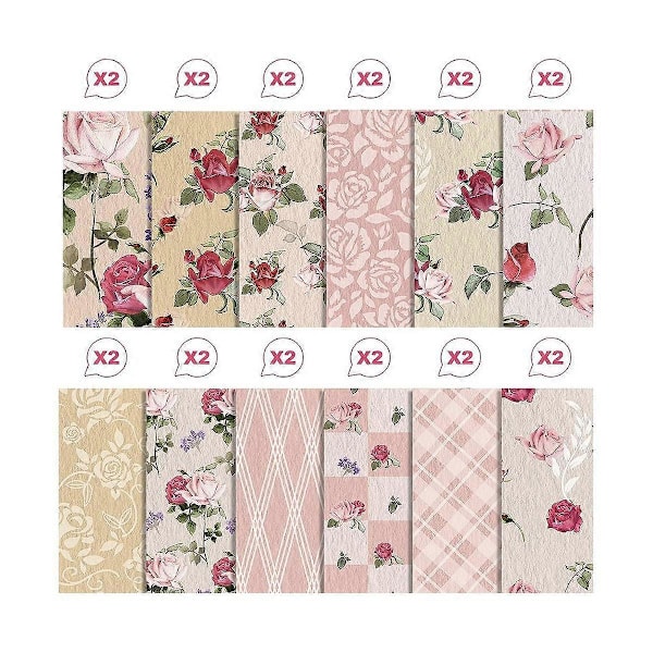 12x12 Tommer Dobbeltsidig Akvarell Blomsterkartong, 24 Ark Vårblå Rose Scrapbook Papir, for