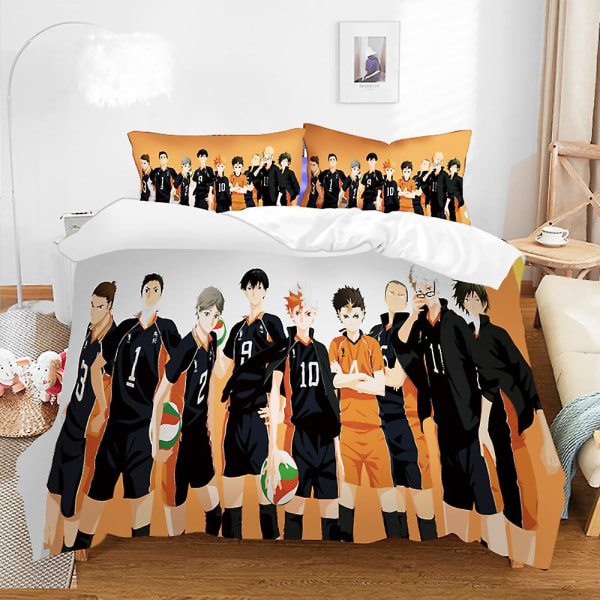 Haikyuu 3d-trykt sengesett Dynetrekk Dynetrekk Putetrekk Barnegave Farge 4 UK SINGLE 135x200cm