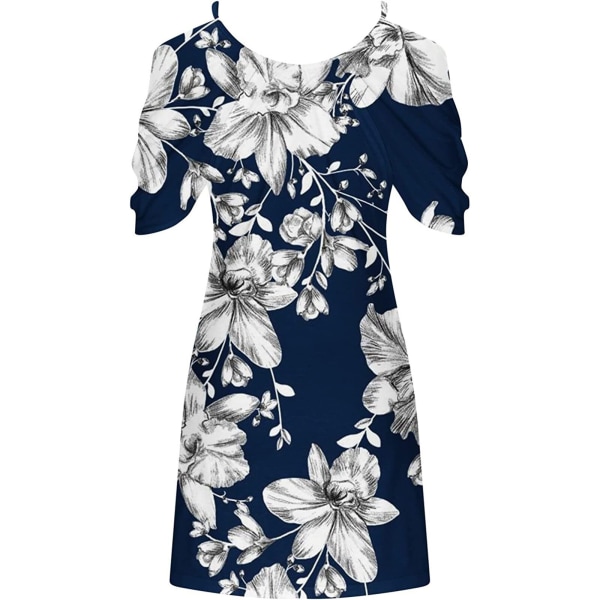 Kjole med blomstertrykk for kvinner Sommer Spaghetti Strap Ermeløs kjole 1-White L