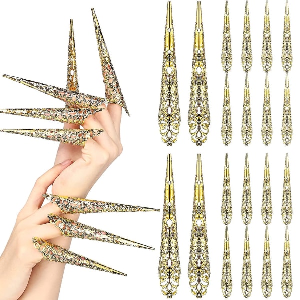 20 förpackningar Halloween Finger Nail Claw Ringar Ancient Queen Fingernagel Klo Metall Finger Knoge Claw Gold