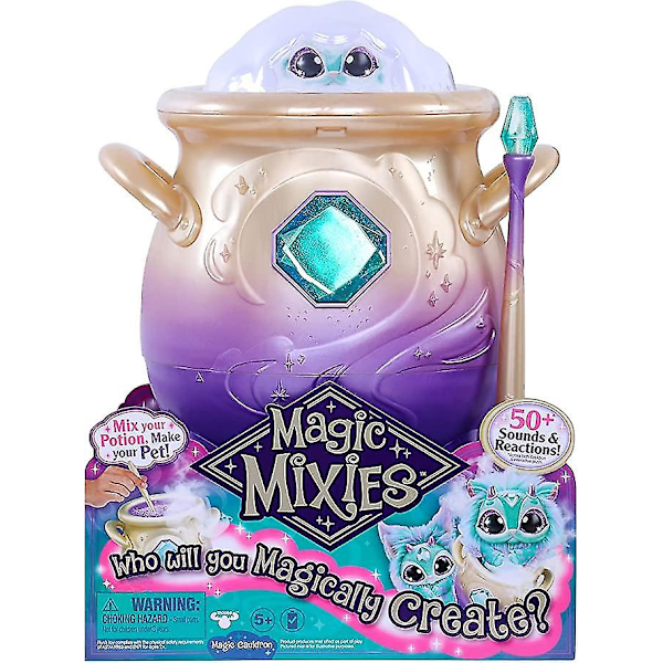 Magic Mixies Magisk Tågekedel med Interaktivt 20 cm Blåt Plyslegetøj og 50+ Lyde og Reaktioner, Flerfarvet