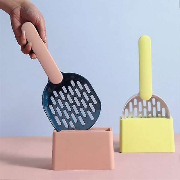 To-delt sæt (Grå+Grøn) Plastik Katteskovl Kattesandsskovl Katteskovl med Stativ Kattesandske Ske Katteskovl Skovl