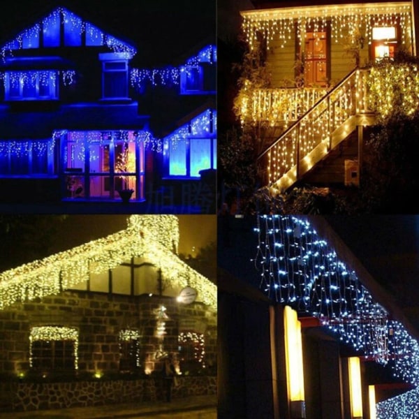 4-20M Jääpuikko LED-valosarja Häihin Juhliin Lamppu Juhlavalot Joulukoriste Kotiin Räystään Katukoristelu 12X0.6M 300Leds EU plug Blue