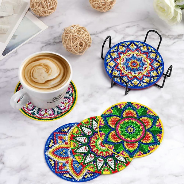 6 stk. DIY Diamantmaleri Brikker, Mandala/Dyr Akryl Brikke Sæt med Stativ, Diamantmaleri Brikker til Hjemmet, Kontoret Voksne Børn Begyndere A