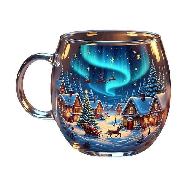 Målat glas, festlig kaffekopp, målad glasmugg, för hem, café, fest, semester A