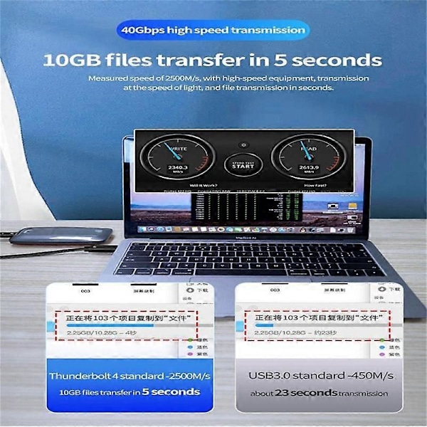 Thunderbolt 4-kabel USB-C 8K 60Hz Sertifisert 40 Gbps Høy hastighet PD100W for Macbook Pro Acer USB 4 C42