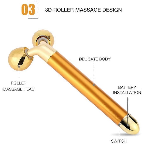 Ansiktsmassage Roller, 24k Gyllene Puls Ansiktsroller 3D Elektrisk och T Form Arm Öga Näsa Huvud Massageapparat
