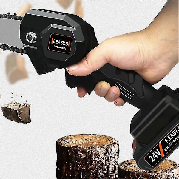 Batteridrevet motorsag, håndholdt trådløs motorsag med lader og 2 batterier