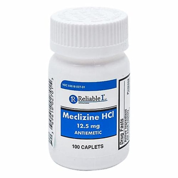 Reliable1 Meclizine HCL, 12,5 mg, 100 Kapsler (Pakke med 6)