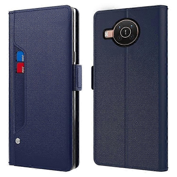 Anti-fall Mobilskal Kompatibelt För Nokia X20 5G, Reptåligt Sminkspegel Magnetisk Stängning PU Läder +TPU Skyddande Flip Blue