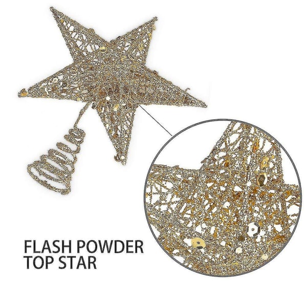 Christmas Star Tree Topper -kultainen Glitter Metal Hollow Tree Star - Yleiskokoiseen joulukuuseen 25CM