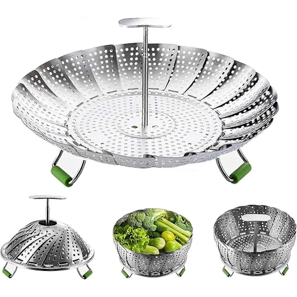Grønnsaksdamper for matlaging, sammenleggbar grønnsaksdamper i rustfritt stål, (14 cm til 23 cm)
