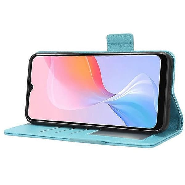Kompatibelt Plånboksfodral för Blackview A85 PU Läder Litchi Textur Ställskydd med Rem LightBlue
