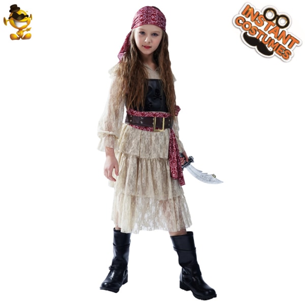 Halloween flickor spets piratkjol, piratdräkt för tjej, piratscenkostym 7-9T 122-134CM