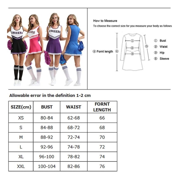 Pige Cheerleader Uniform Kostume High School Pompomer Cosplay Fancy Festkjole Karneval Halloween Purple XXL-Cheerleader
