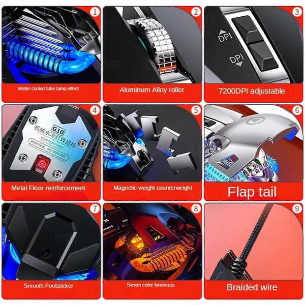 G10 USB Kablet Makro Programmering Gaming Mus Sort
