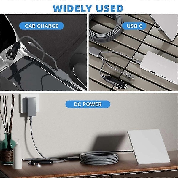 3 i 1 Kabel for Mini, USB C til DC Strømkabel, 12V-24V DC Bil Strømkabel for Mini, 18AWG Kabel 5m