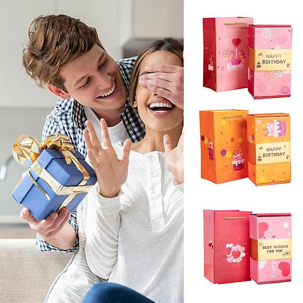 DIY-låda Härlig Överraskning Exploderande Par-låda Hållbar Jul Kärlek Årsdag Alla Hjärtans Dag Flickvän Kärleksgåva För Årsdag Yellow HAPPY BIRTHDA