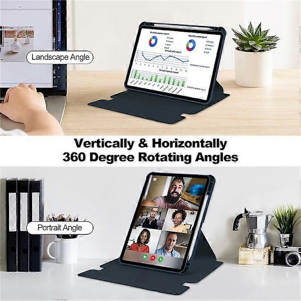Kompatibelt deksel for iPad Pro 11 (2024) i lær + akryl med stativ og Bluetooth-tastatur DarkBlue