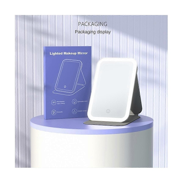 Et Klik Tre Farver Roterende Magnetisk Kontrol Model Live Spejl med LED Lys Makeup Spejle, Pur