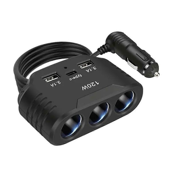 3-i-1 Bil Cigarettænder Stik Splitter Strømadapter Oplader USB Dobbelt D2T2