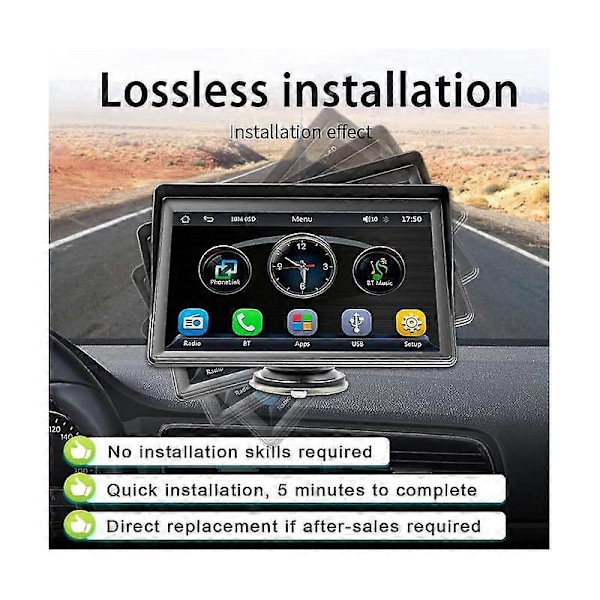 Bærbar Dash Mount Carplay Skærm 7\" Touch Screen, GPS Navigation, Bluetooth Bil Stereo Radio Boris