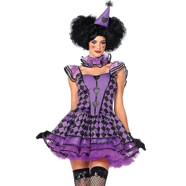 Halloween Kjoler Dame Farverig Skør Ond Klovn Kostume Voodoo Dukke Zombie Outfit Cosplay Karneval Halloween Fancy Festkjole Høj Kvalitet Purple 01