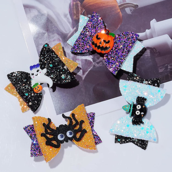 8kpl Halloween Hiustarvikkeet Päähine Halloween Glitter Rusetit Spider Hiuspidike Kurpitsa Hiusrusetti Ghost Hair Barrette