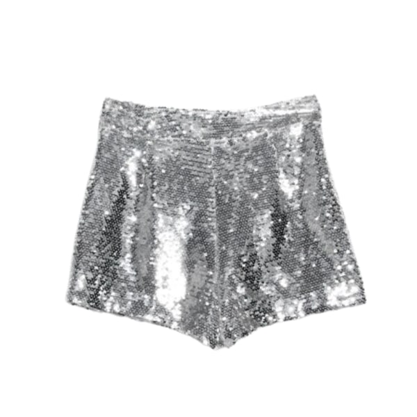 Sexiga paljettshorts för dam sommar hög midja dragkedja leggings smala party festival karneval poledance shorts Silver S