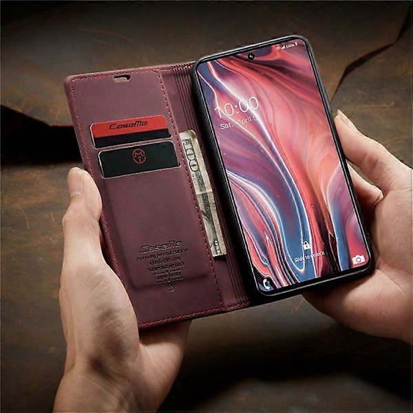 CASEME 013 Serie Magnetisk Smartphone Cover Kompatibel Med Samsung Galaxy M51, PU Læder Wallet Foldbart Stativ Telefon Cover Red