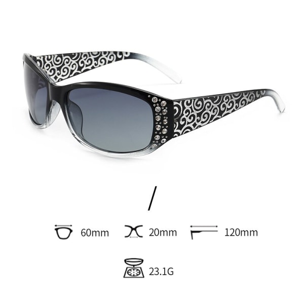 Polariserte solbriller for damer med rhinestones, kjørebriller, reisebriller, utendørsbriller UV405 Black Gray Style6