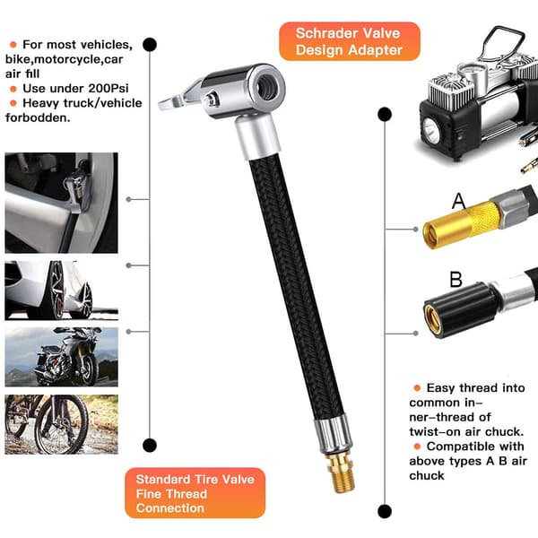 10cm Bil Luft Däck Chuck Inflator Pump Förlängningsslang Adapter