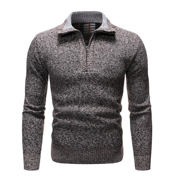 Herrkläder Vinter Vardagliga Tröjor Herr Höst Halv Hög Krage Dragkedjor Varma Fleece Pullovrar Herr Tjock Varm Stickad Tröja Khaki XXL