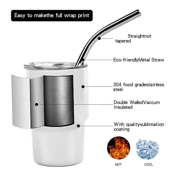 6 KPL Mini 3oz Juomalasi Pilli ja Kansi, Sublimaatio Kaksikerroksinen Shottilasit Set fo
