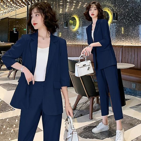 Dame Business Suit Sommer Nyt Mode Temperament Casual Business Suit Lille Professionelt Suit To Dele Navy blue suit L 50kg-57.5kg