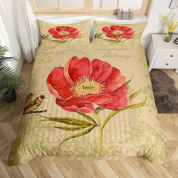 Vintage Blomster King Full Queen Dynetrekk Retro Rosa Blomstret Dynetrekk Rose Grønne Blader Sengetøy Sett Polyester Dyne Trekk