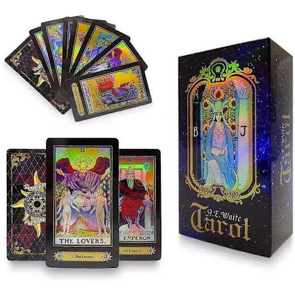 Holografiska A.E. Waite Tarotkort Brädspel 78 ST Glänsande Kort Fullständig Engelsk Utgåva för Astrologer Engelsk Regel